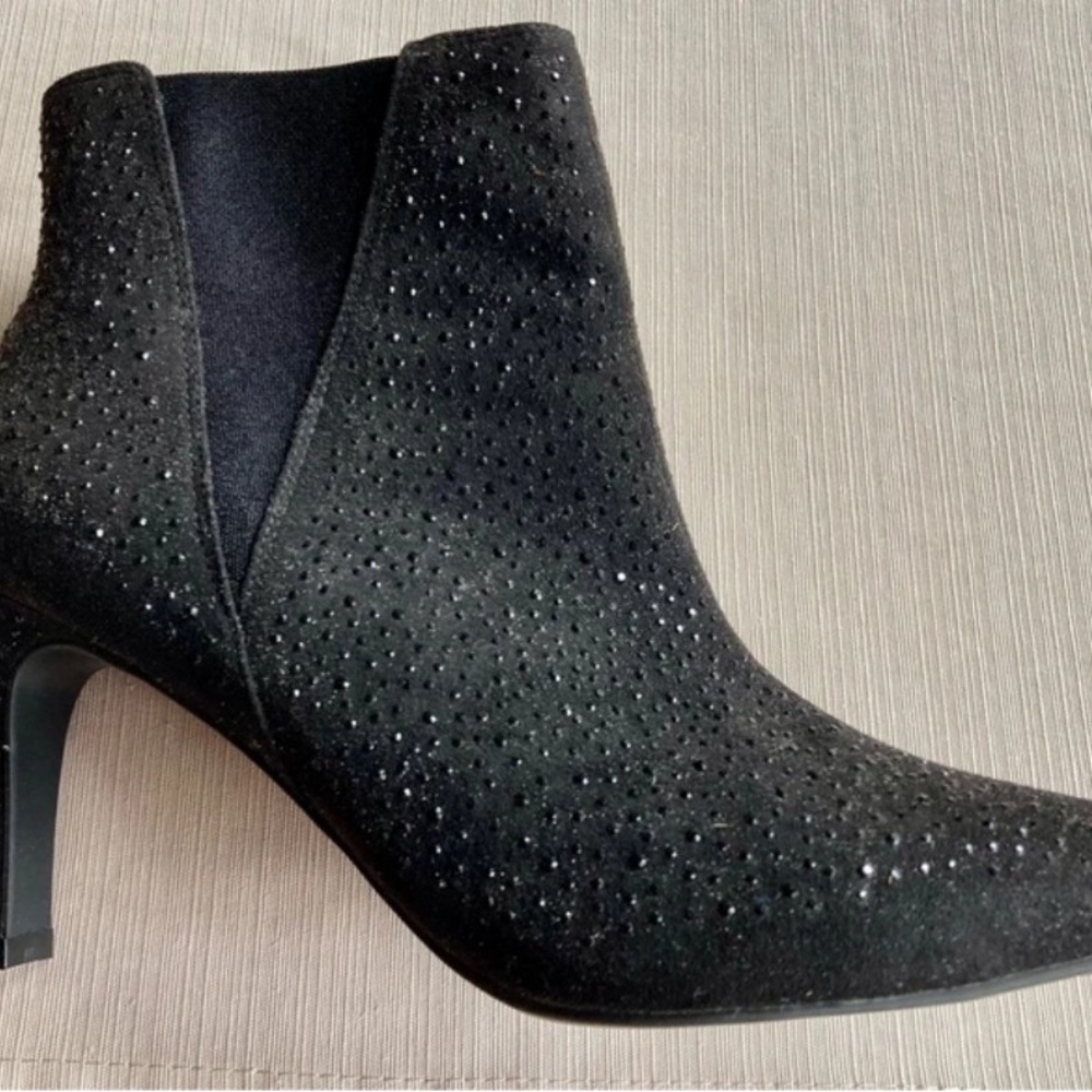 Marks & Spencer Black Suede Ankle Booties with Crystal Stud Detailing